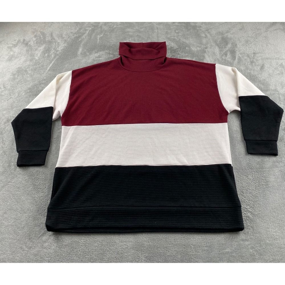 Lane Bryant Women 14/16 ColorblockRibbed Turtleneck Sweater Burgundy White Black